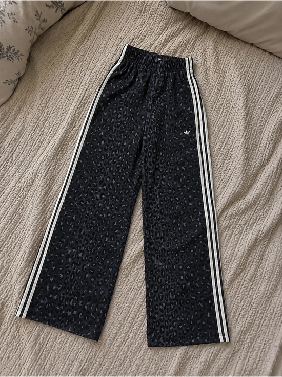 adidas Pants - Adidas Original Black Leopard-Print Wide Leg Track Pants